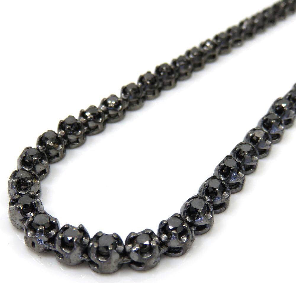 Men's Black Diamond Tennis Necklace, 22in Black Gold/Black Diamond